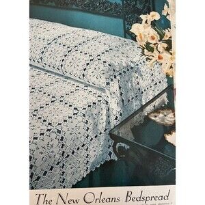 1940's Mid-Century Crochet Pattern Irish Lace New Orleans Bedspread 69x109"